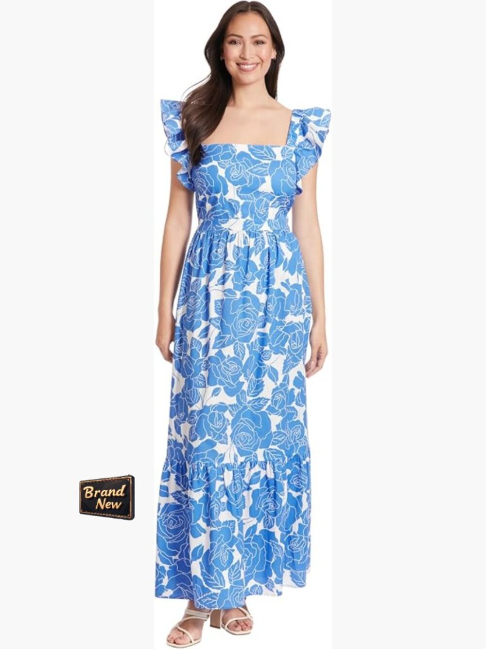Square Neck Maxi Dress with Ruffle Detail Sleeveless Summer Occasion Wear